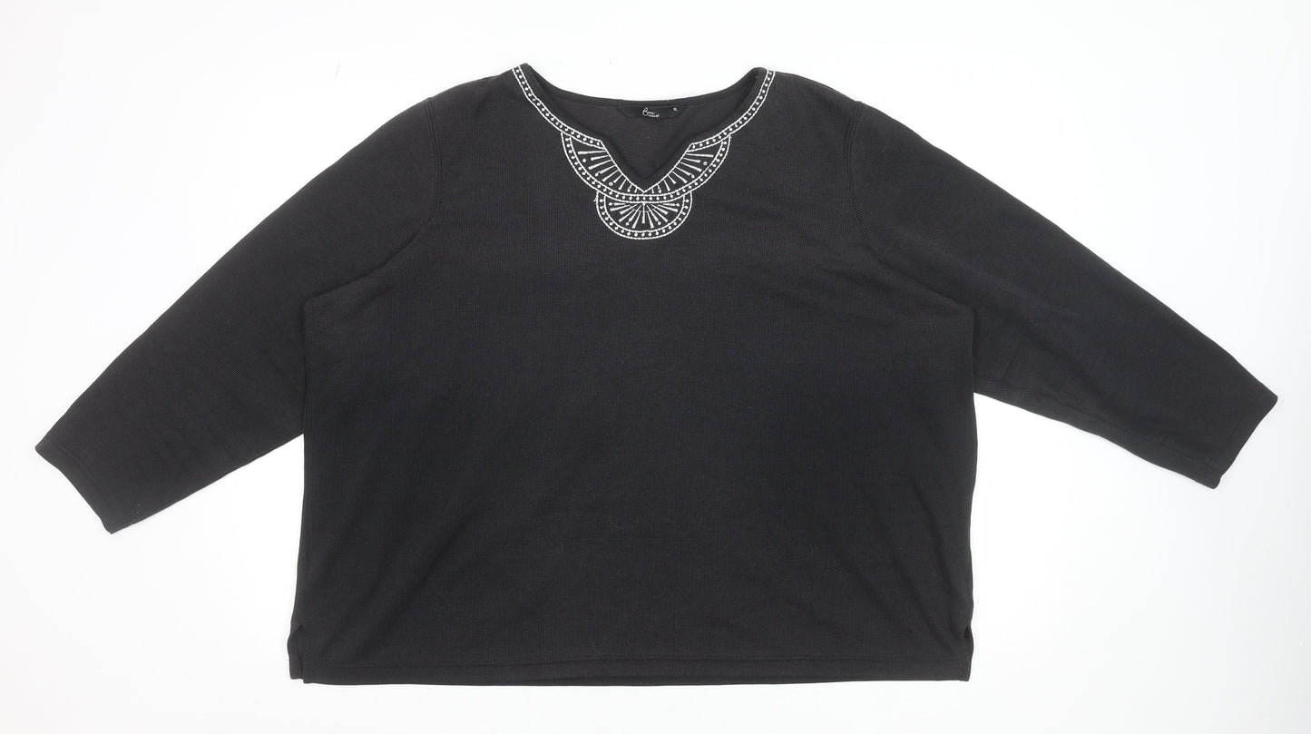 BM Casual Women's Black Embroidered Tunic Blouse XL