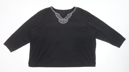 BM Casual Women's Black Embroidered Tunic Blouse XL