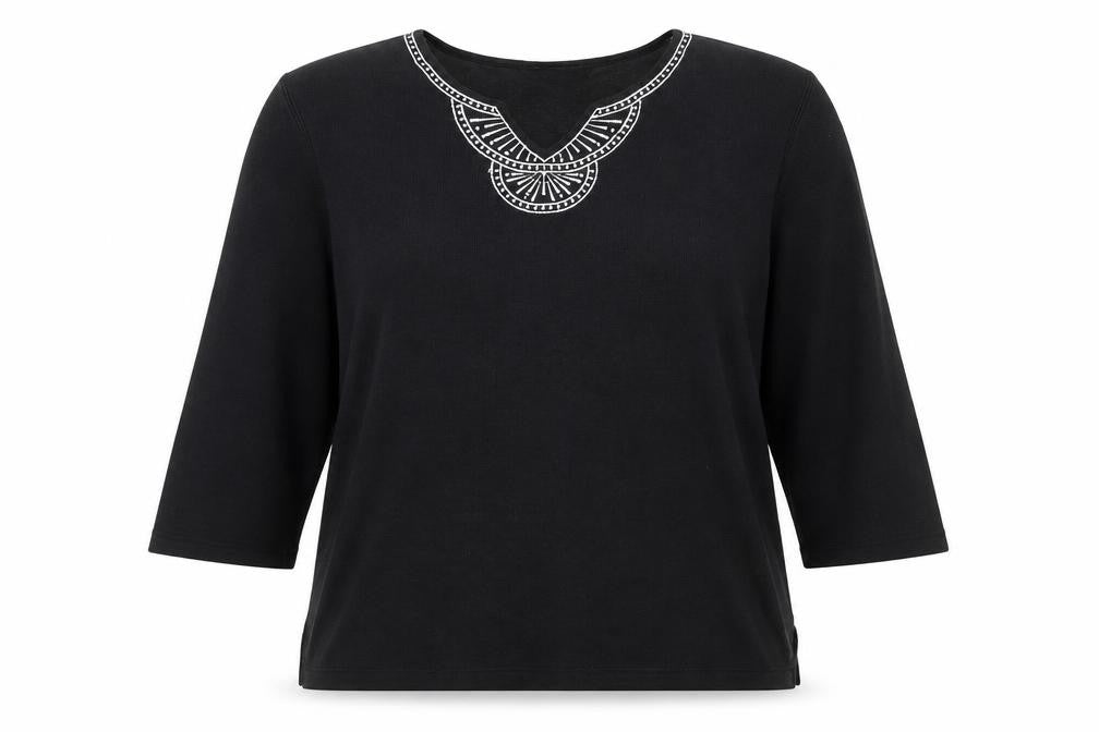 Bonmarché Women's Black Embroidered Tunic Blouse XL