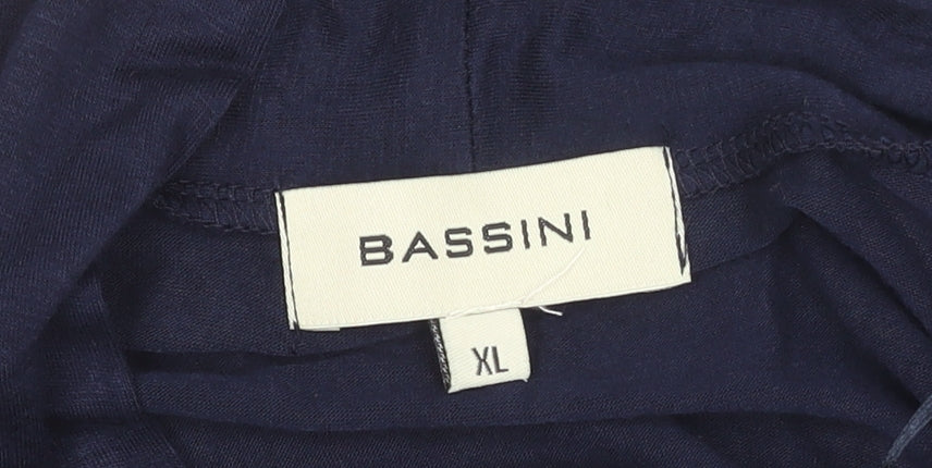 Bassini Women Blue Striped Tunic Blouse XL Viscose Short Sleeve