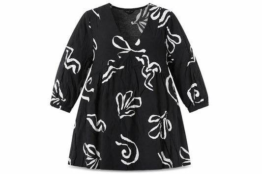 New Look Women Black Viscose A-Line Dress Size 18 V-Neck 3/4 Sleeve