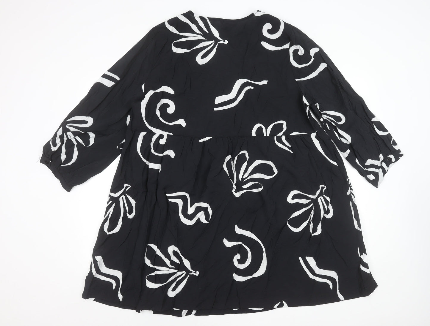 New Look Women Black Viscose A-Line Dress Size 18 V-Neck 3/4 Sleeve