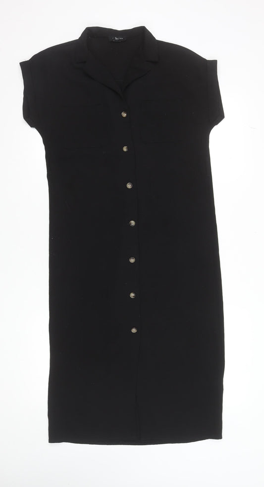 New Look Women’s Black Size 6 Midi Shirt Dress Short Sleeve Collared