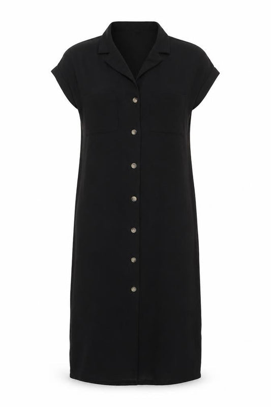 New Look Women’s Black Size 6 Midi Shirt Dress Short Sleeve Collared