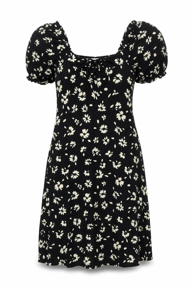 New Look Women Black Floral Puff Sleeve Midi Dress Size 10