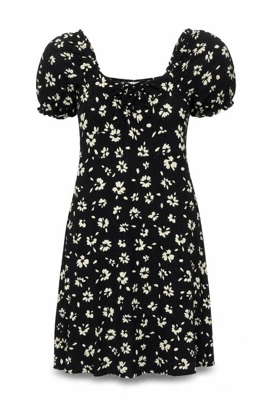 New Look Women Black Floral Puff Sleeve Midi Dress Size 10