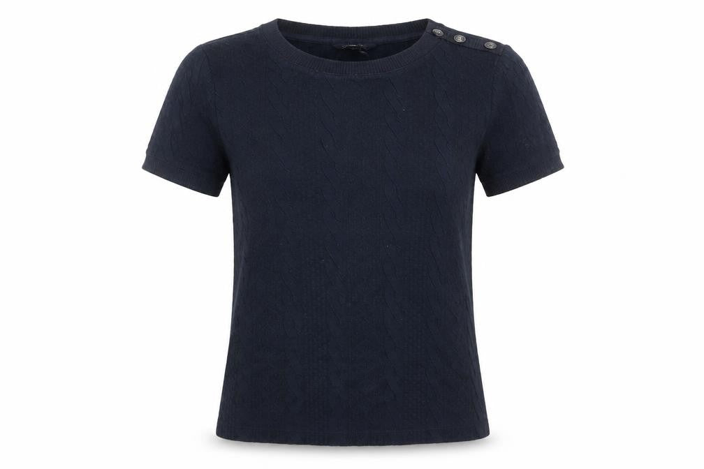 Lands' End Women's Navy Blue Short Sleeve Button Shoulder Knit Top Size S
