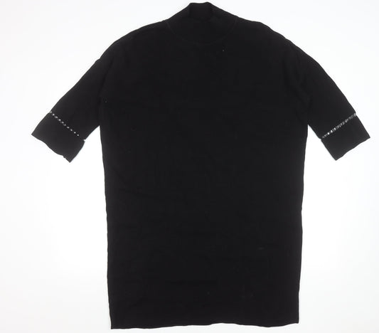 French Connection Women's Black Knit Sweater Dress M Half Sleeve Beaded Detail