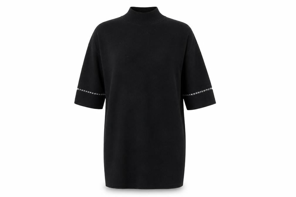 French Connection Women's Black Knit Sweater Dress M Half Sleeve Beaded Detail