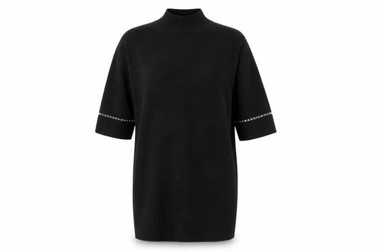 French Connection Women's Black Knit Sweater Dress M Half Sleeve Beaded Detail