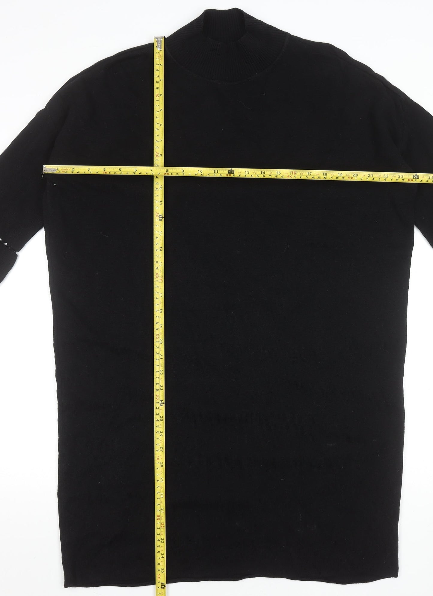 French Connection Women's Black Knit Sweater Dress M Half Sleeve Beaded Detail