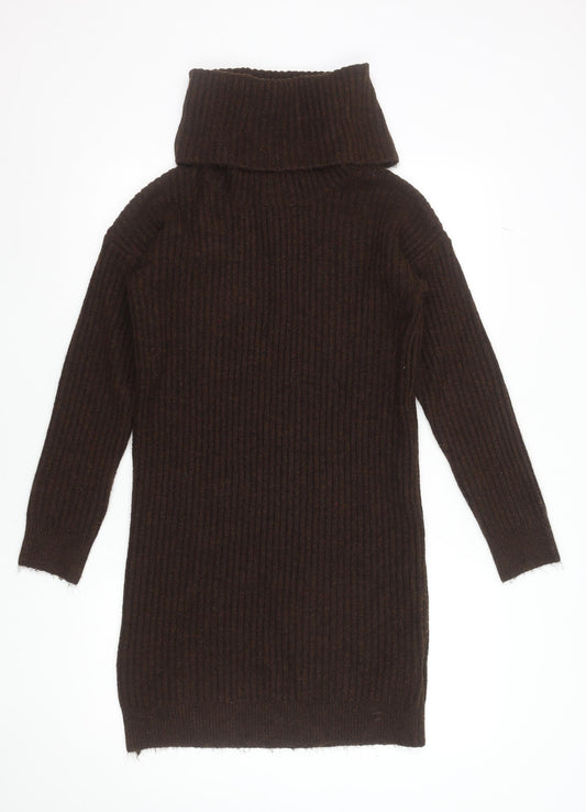 Pimkie Women Brown Roll Neck Knit Jumper Dress Size S