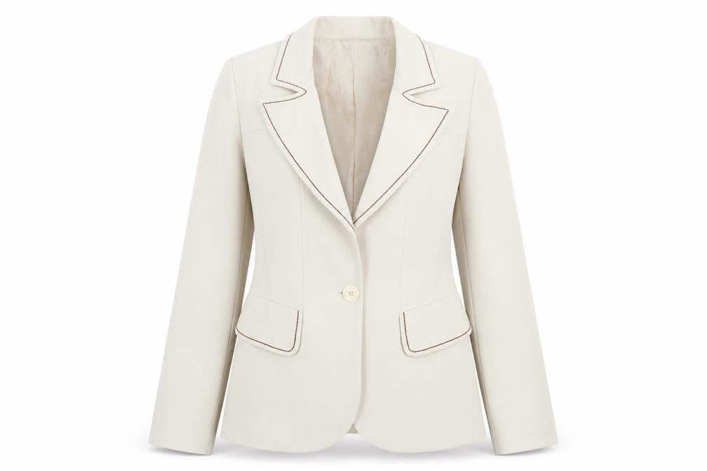 Studio F Women’s Beige Tailored Blazer Size 12 Single-Breasted One-Button Jacket