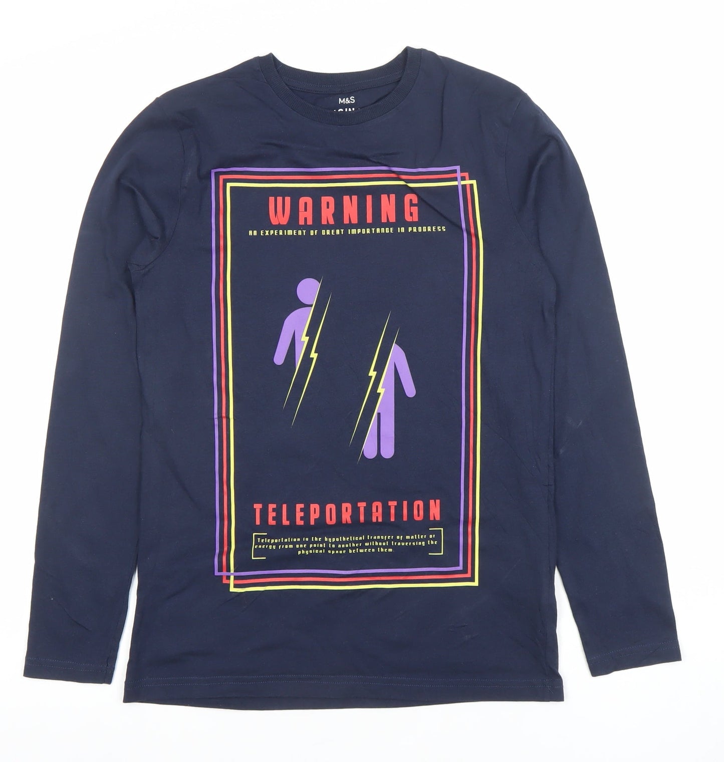 Marks and Spencer Boys Blue Long Sleeve Graphic T-Shirt 12-13 Years
