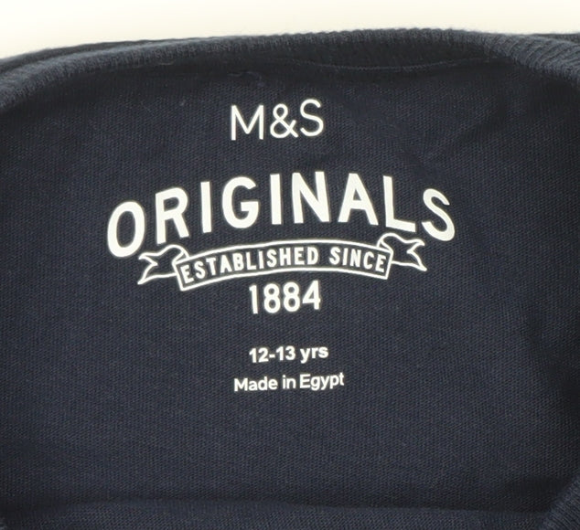 Marks and Spencer Boys Blue Long Sleeve Graphic T-Shirt 12-13 Years
