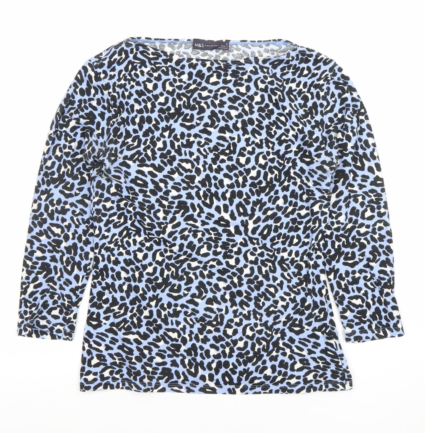 Marks and Spencer Women’s Blue Leopard Print 3/4 Sleeve Jersey Top Size 8