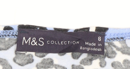 Marks and Spencer Women’s Blue Leopard Print 3/4 Sleeve Jersey Top Size 8