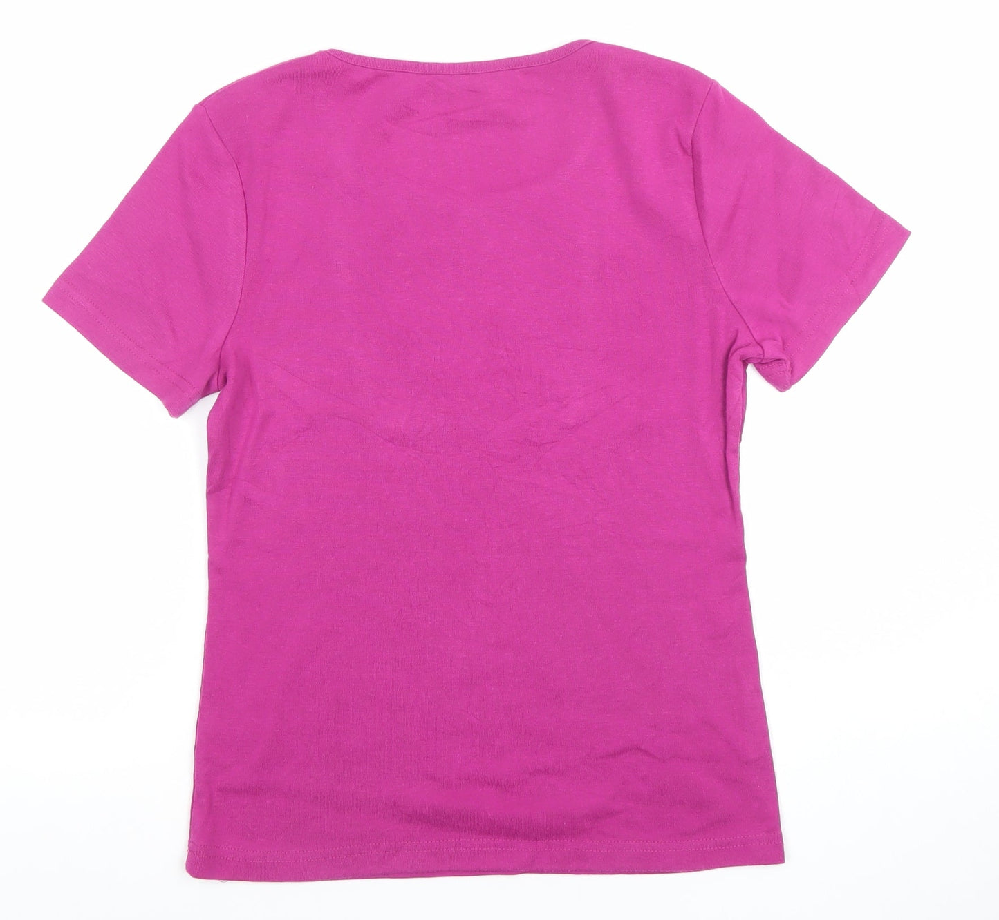 Bon Casual Women's Pink Embroidered Cotton Stretch T-Shirt XS