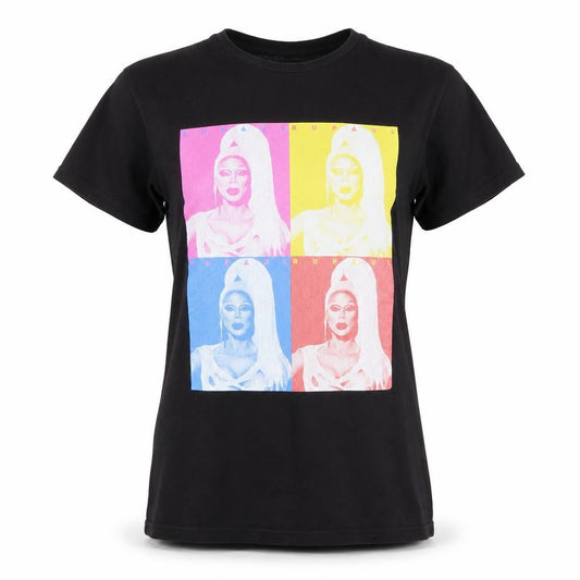 RuPaul Women's Black Pop Art Graphic Short Sleeve Cotton T-Shirt 2XS