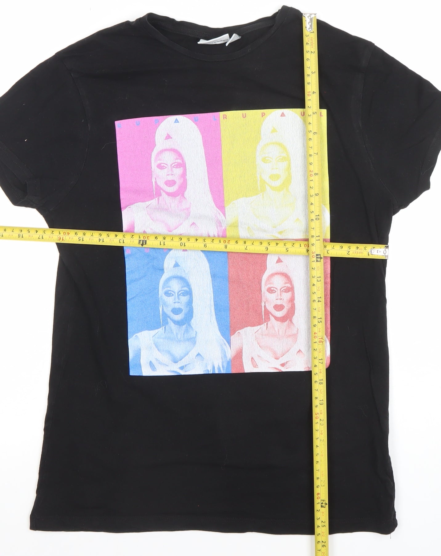 RuPaul Women's Black Pop Art Graphic Short Sleeve Cotton T-Shirt 2XS