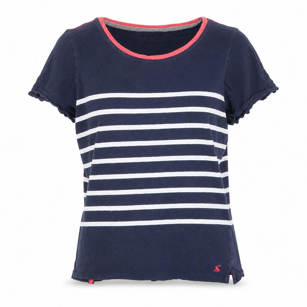 Joules Womens Blue Striped Cotton T-Shirt UK 10 Nautical Short Sleeve