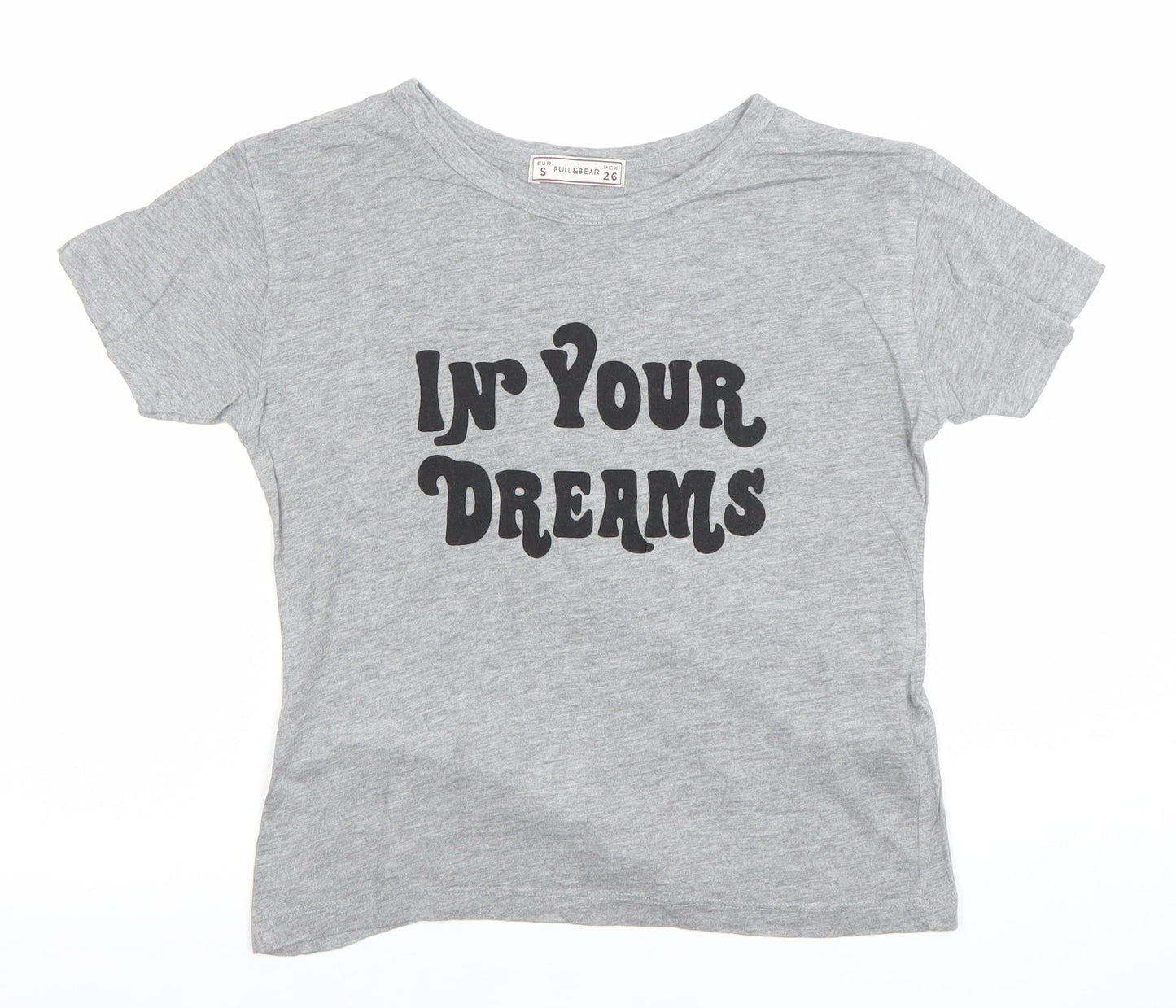 Pull&Bear Women's Grey S Graphic T-Shirt Crew Neck Short Sleeve