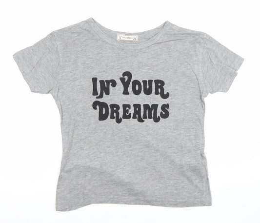 Pull&Bear Women's Grey S Graphic T-Shirt Crew Neck Short Sleeve