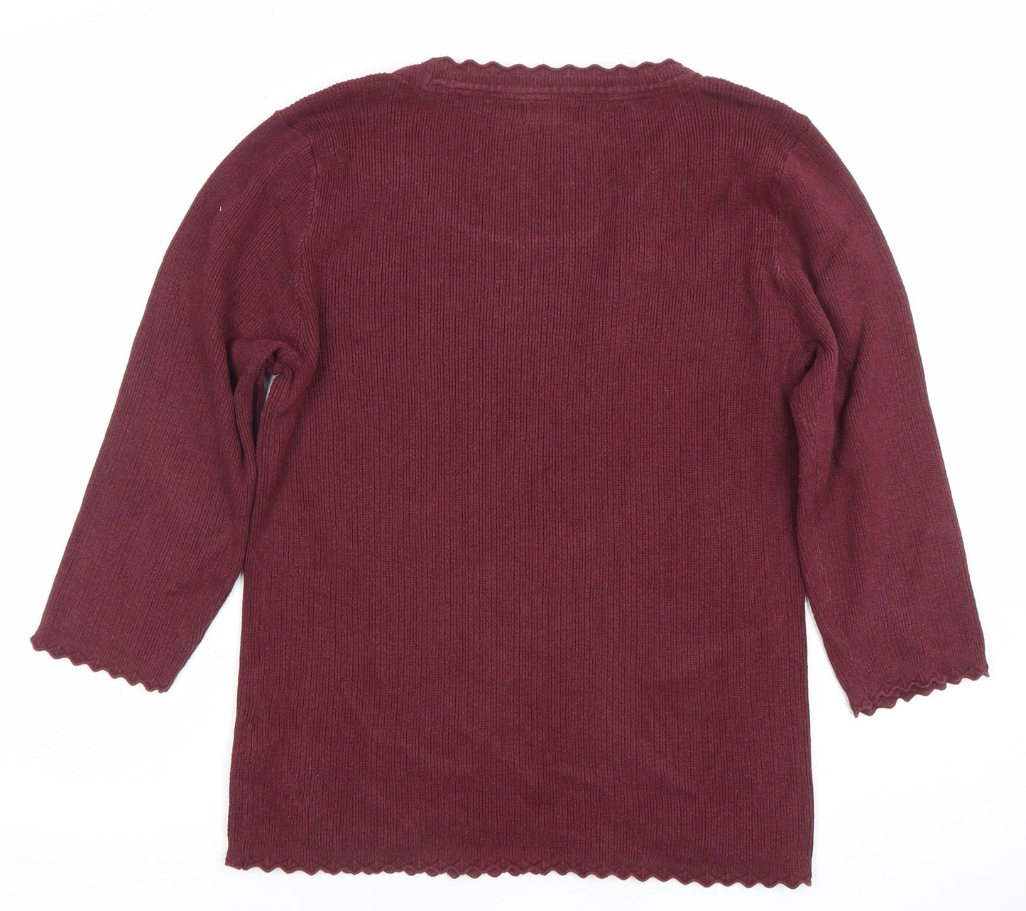 Fat Face Womens Red Knit 3/4 Sleeve Cotton Blend Top Size 14