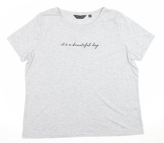 Dorothy Perkins Womens Grey Size 20 Cotton Blend Slogan T-Shirt