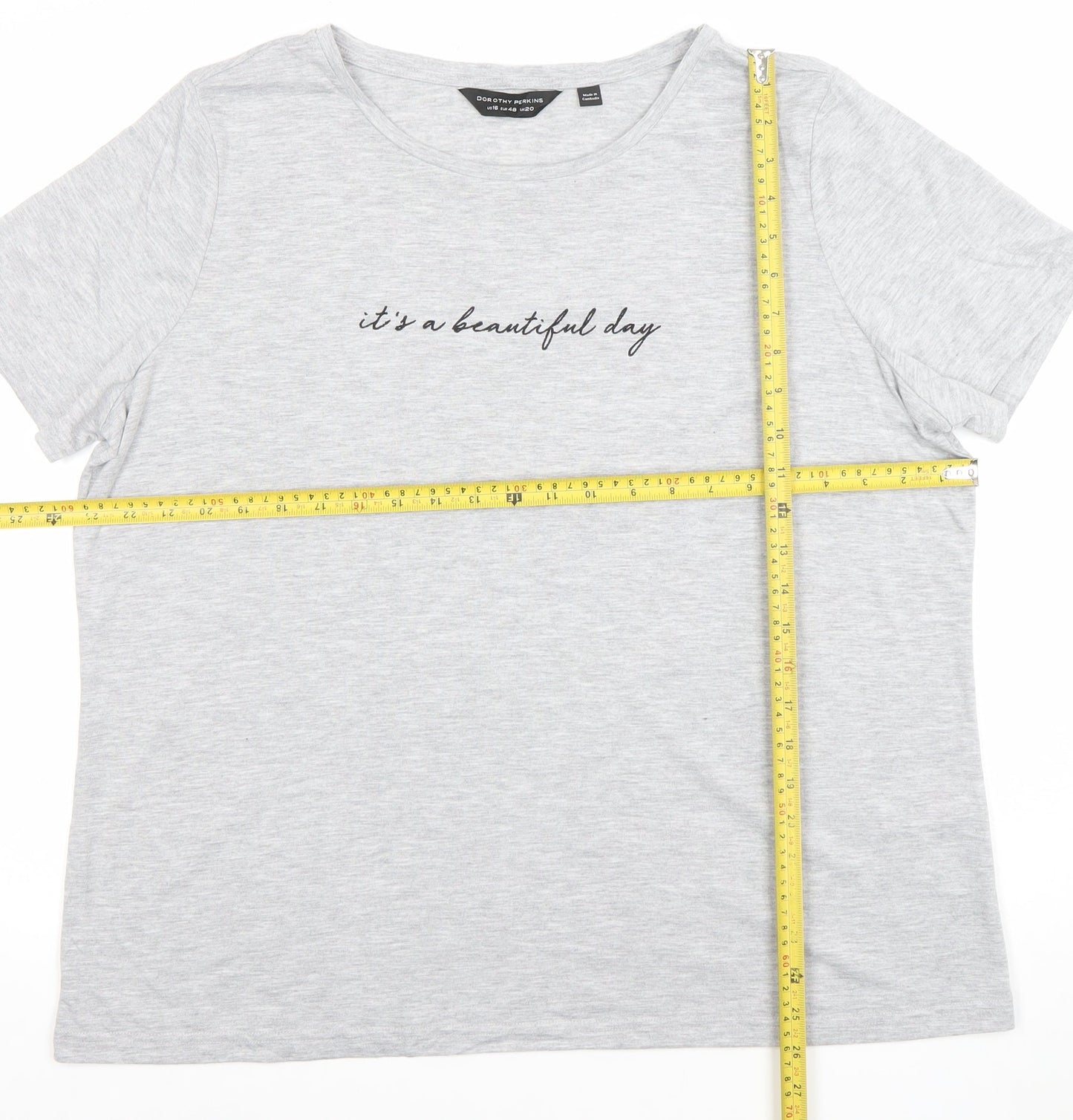 Dorothy Perkins Womens Grey Size 20 Cotton Blend Slogan T-Shirt