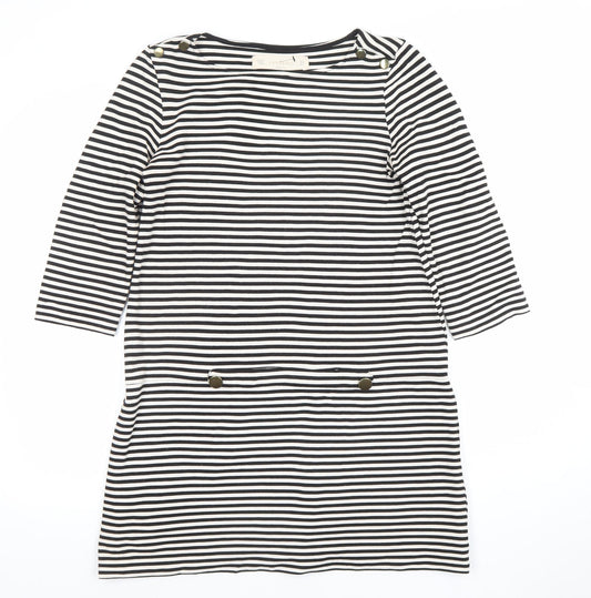 Zara Knit Women’s Black Striped Shift Dress Size L 3/4 Sleeve Nautical Style