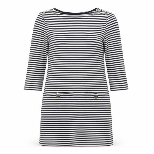 Zara Knit Women’s Black Striped Shift Dress Size L 3/4 Sleeve Nautical Style