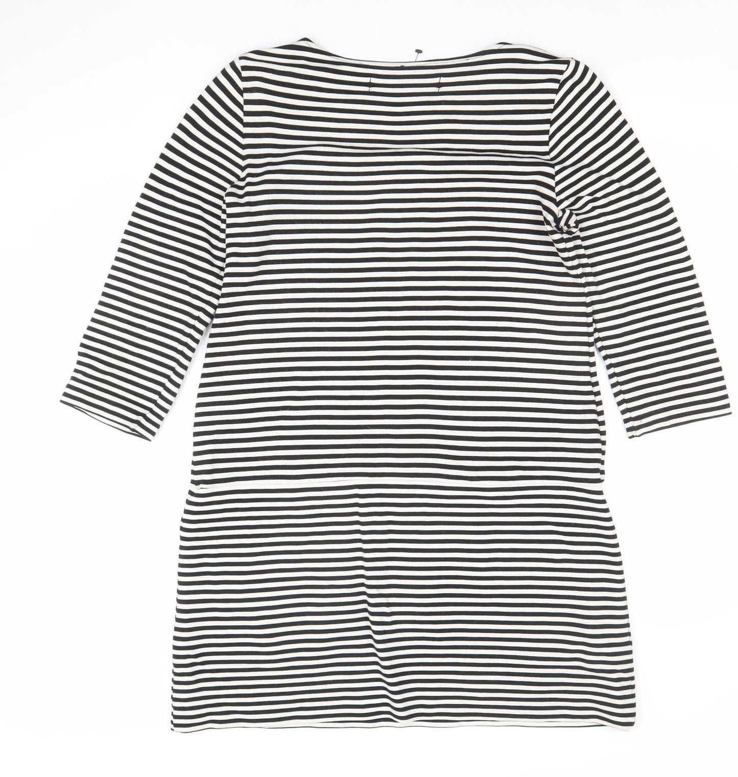 Zara Knit Women’s Black Striped Shift Dress Size L 3/4 Sleeve Nautical Style