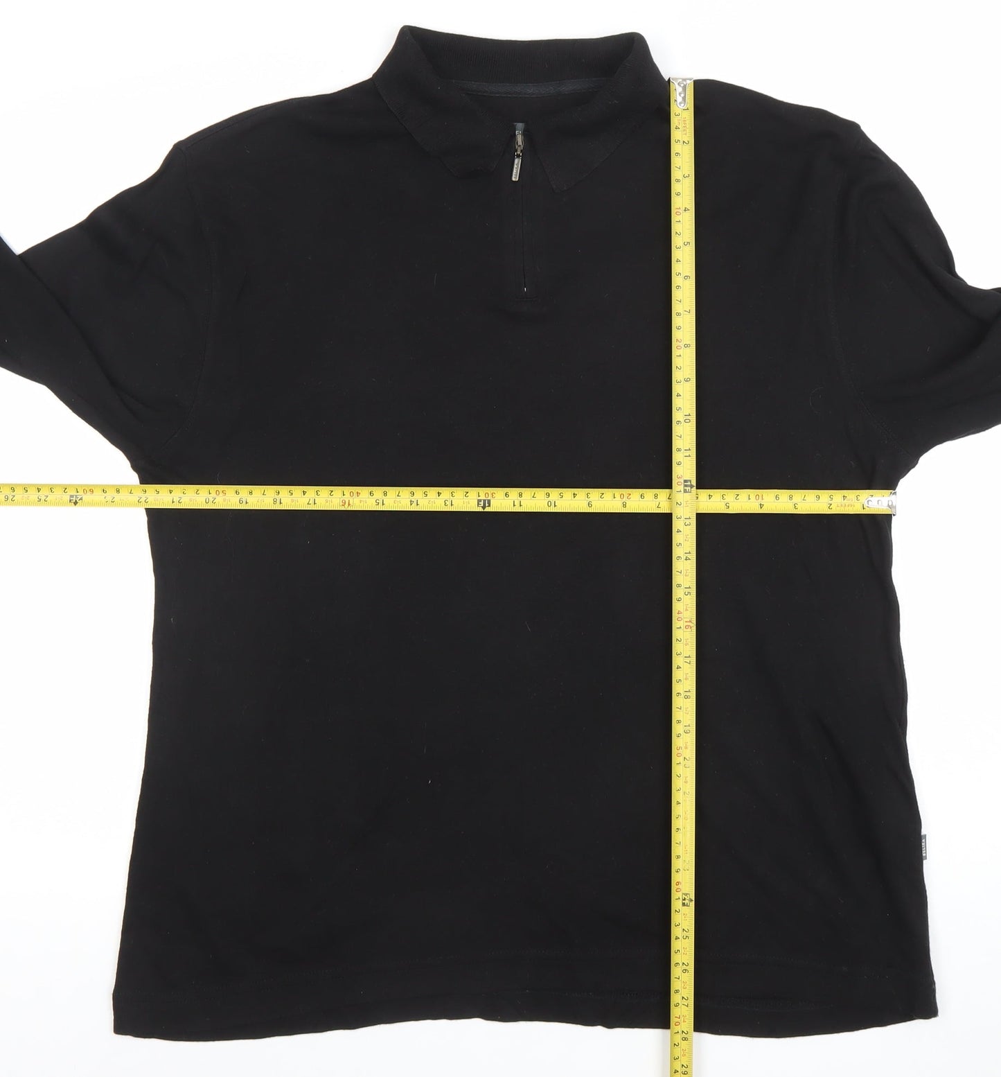 Belika Mens Black Long Sleeve 1/4 Zip Cotton Modal Polo Shirt Size L