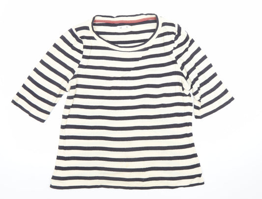 White Stuff Womens Blue Stripe 3/4 Sleeve Cotton Jersey T-Shirt Size 14