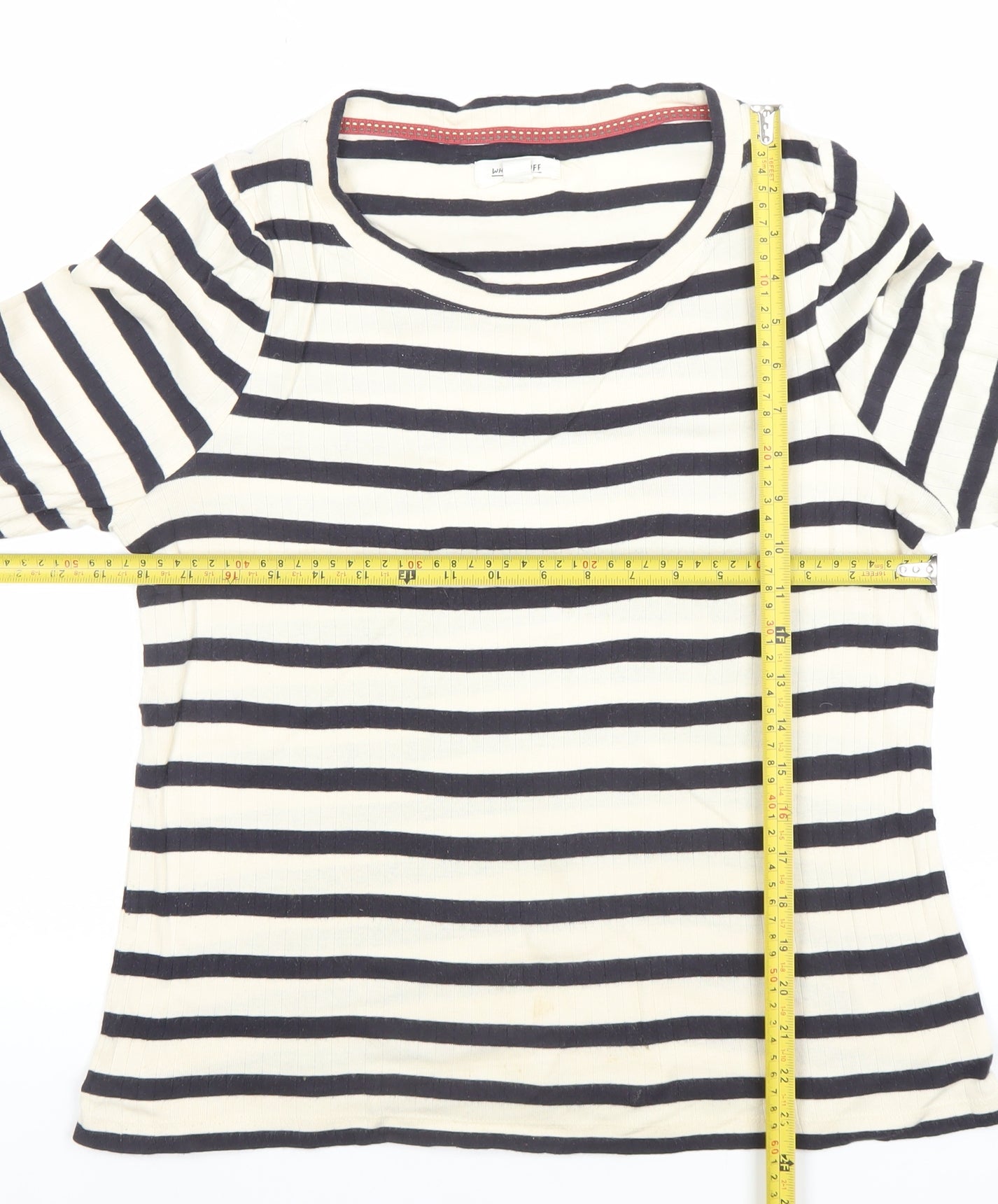 White Stuff Womens Blue Stripe 3/4 Sleeve Cotton Jersey T-Shirt Size 14