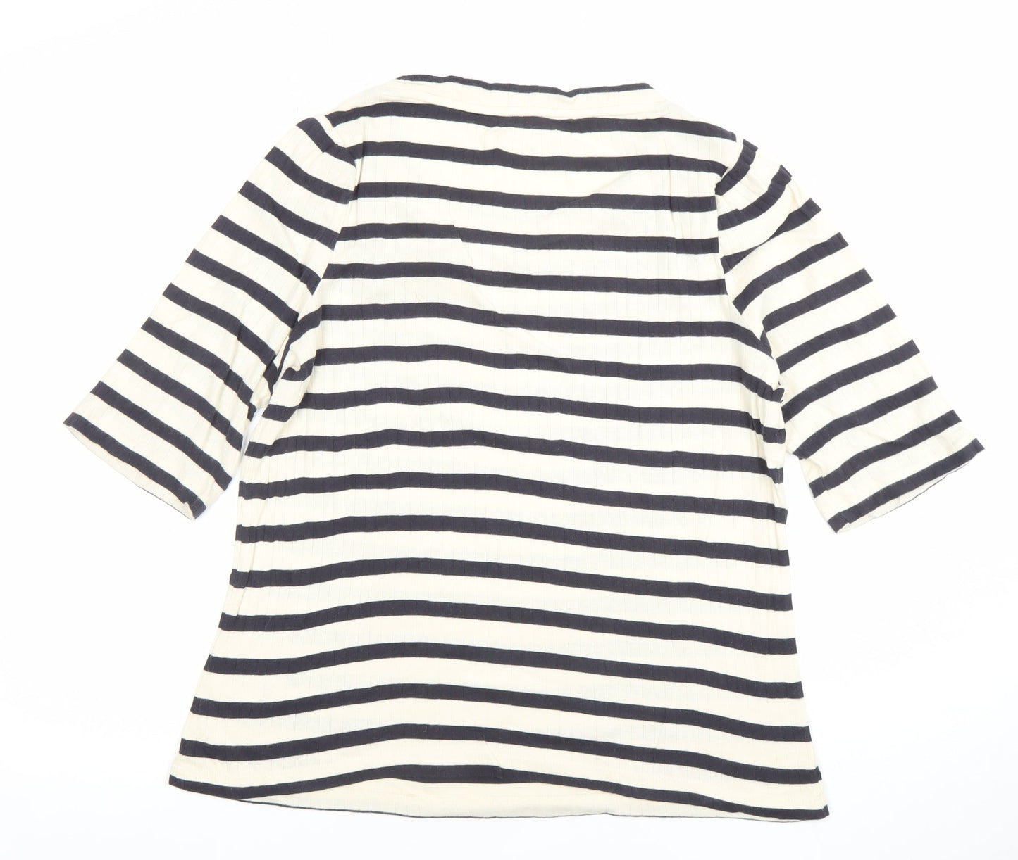 White Stuff Womens Blue Stripe 3/4 Sleeve Cotton Jersey T-Shirt Size 14