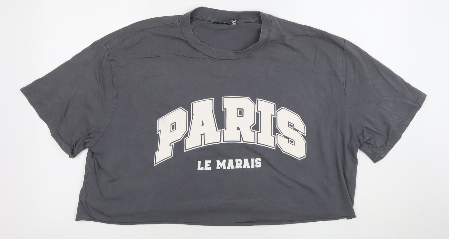 ASOS DESIGN Womens Grey Cropped Paris T-Shirt Size S