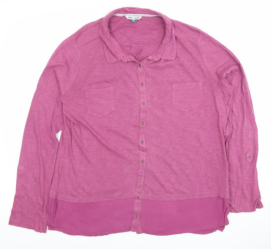 White Stuff Women's Purple Button-Up Tunic Shirt Size 16 Long Sleeve Cotton Blend