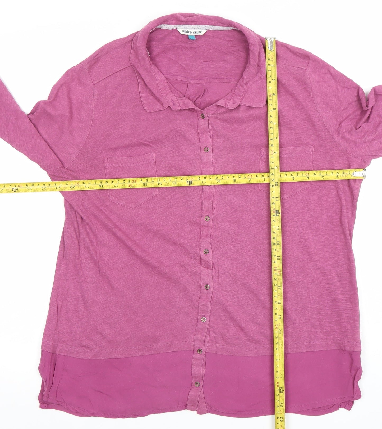 White Stuff Women's Purple Button-Up Tunic Shirt Size 16 Long Sleeve Cotton Blend