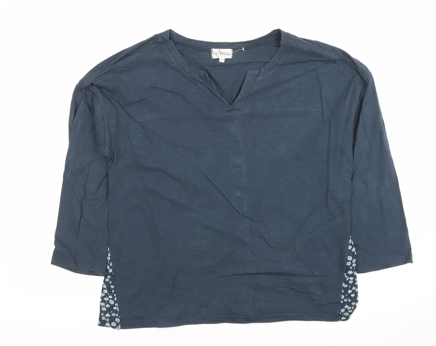 Mistal Women’s Blue Floral Button-Back Blouse Size 10 Cotton Viscose