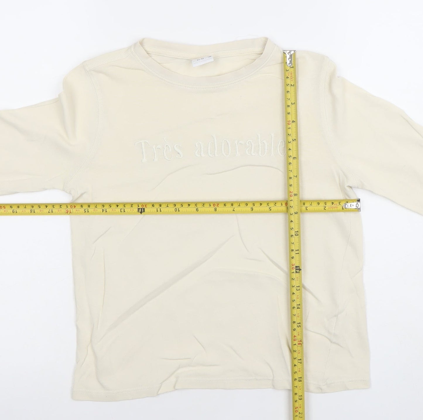 Zara Girls Ivory 'Très Adorable' Long Sleeve Cotton T-Shirt 11-12 Years