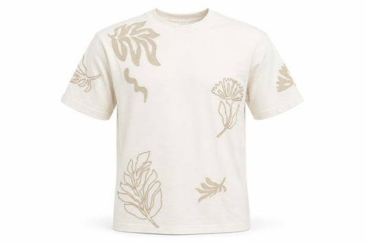 Next Men's Ivory Floral Embroidered Cotton T-Shirt XS
