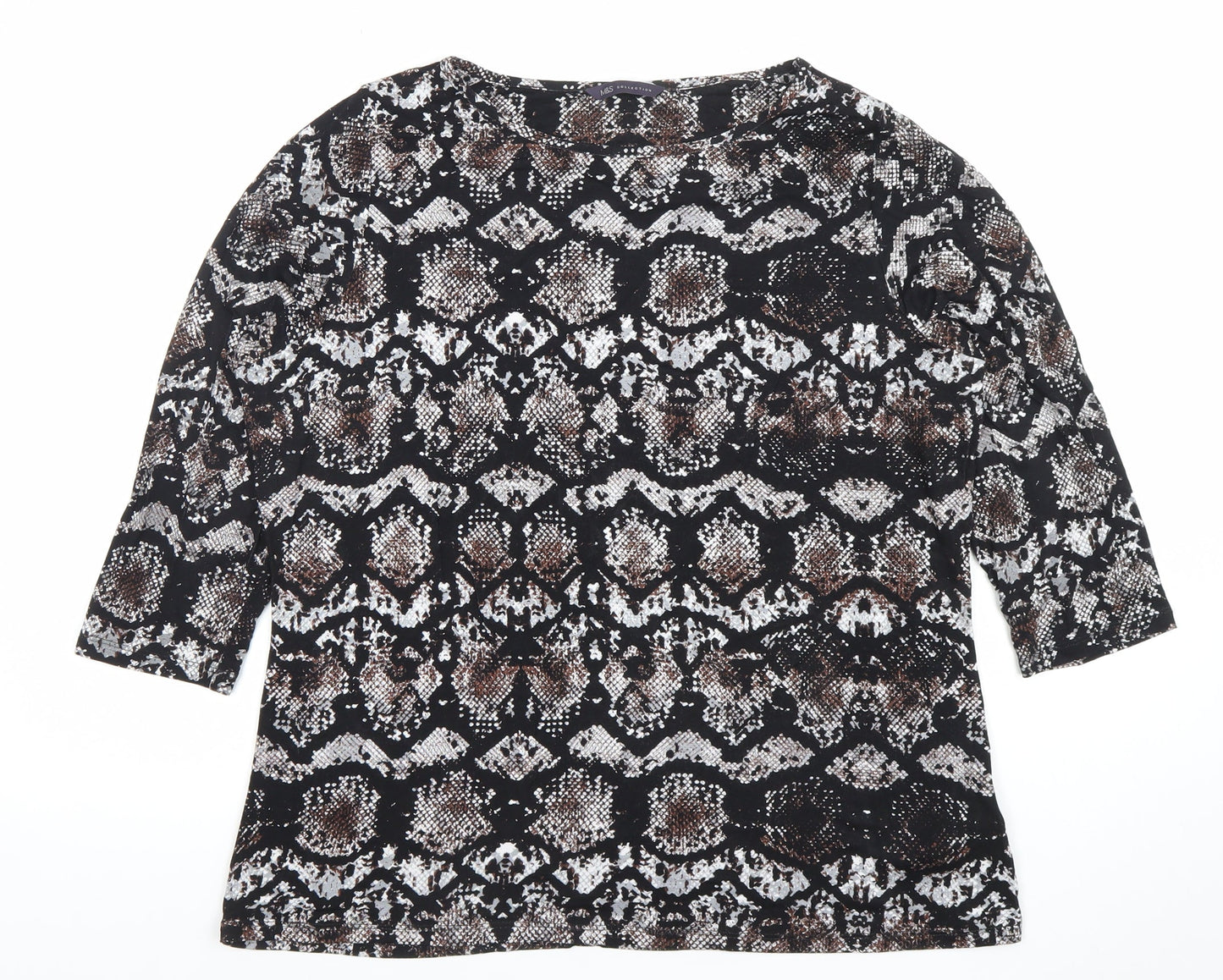 Marks and Spencer Women’s Black Animal Print 3/4 Sleeve Stretch Jersey Top Size 18