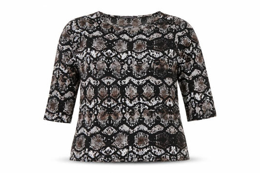Marks and Spencer Women’s Black Animal Print 3/4 Sleeve Stretch Jersey Top Size 18