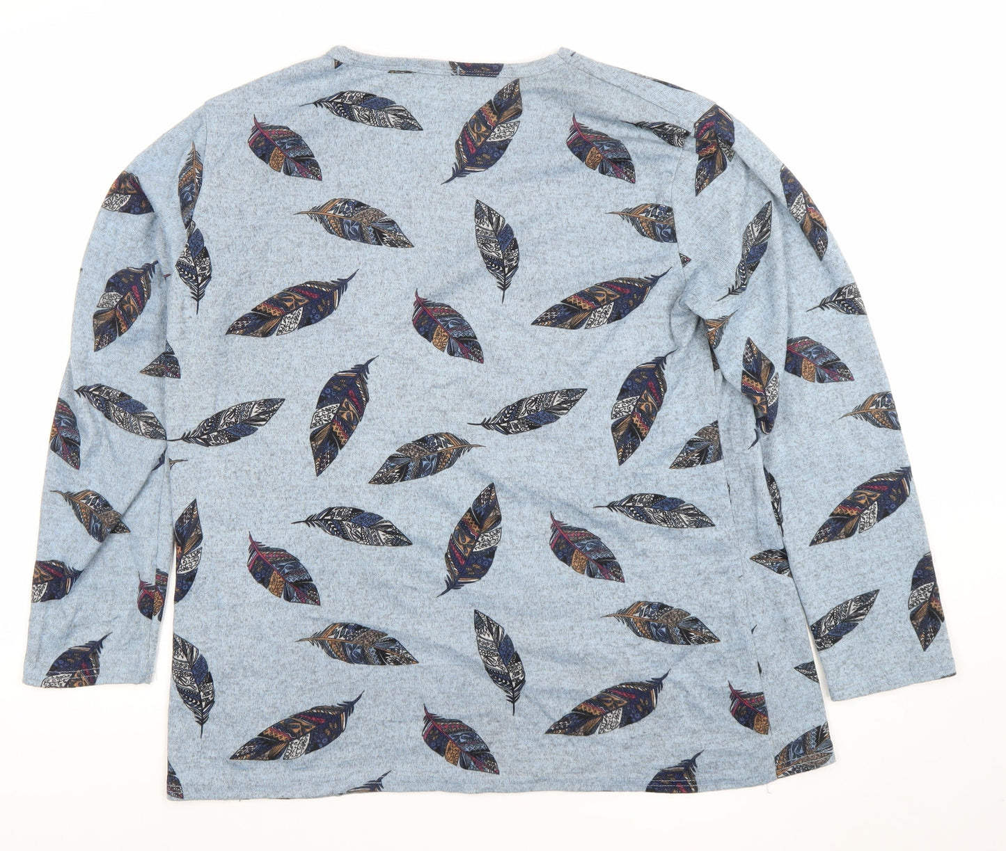 Kite Dope Womens Blue Feather Print Long Sleeve Cotton T-Shirt 3XL