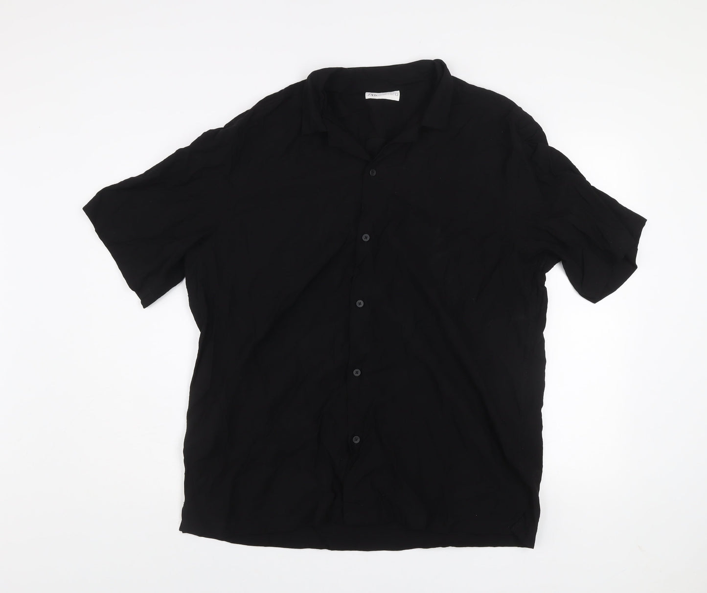 Zara Men's Black XL Short Sleeve Regular Fit Button-Up Shirt