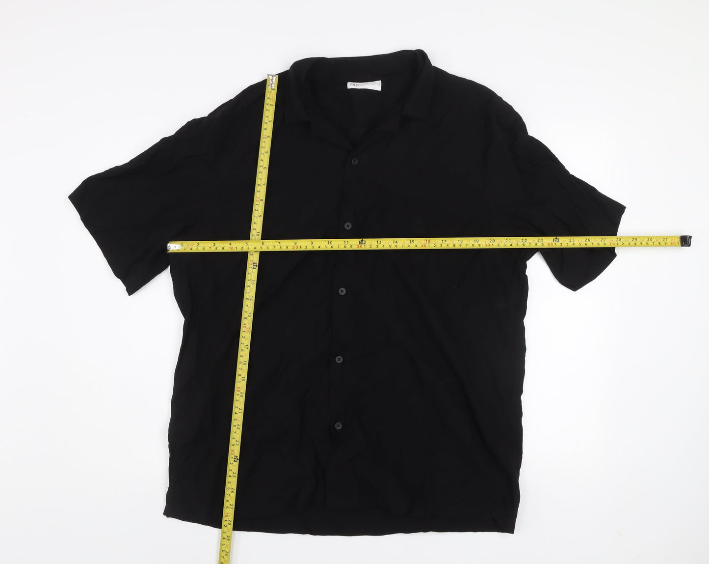Zara Men's Black XL Short Sleeve Regular Fit Button-Up Shirt