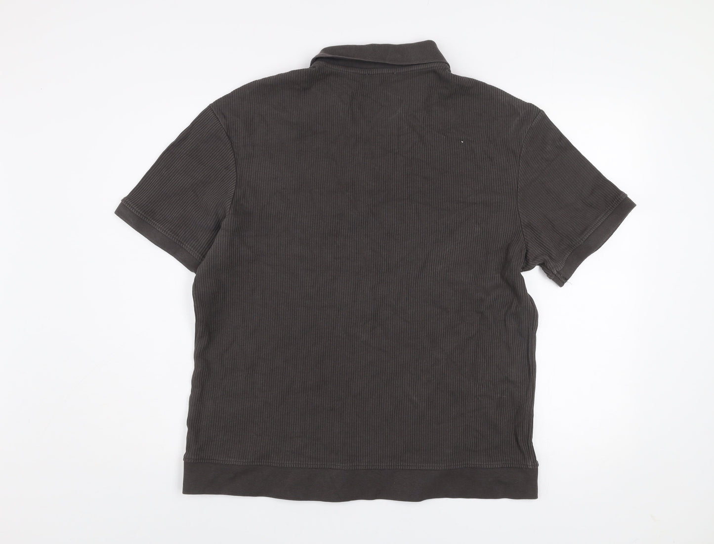 Zara Men Brown Collared Short Sleeve Cotton Knit Polo Shirt Size XL