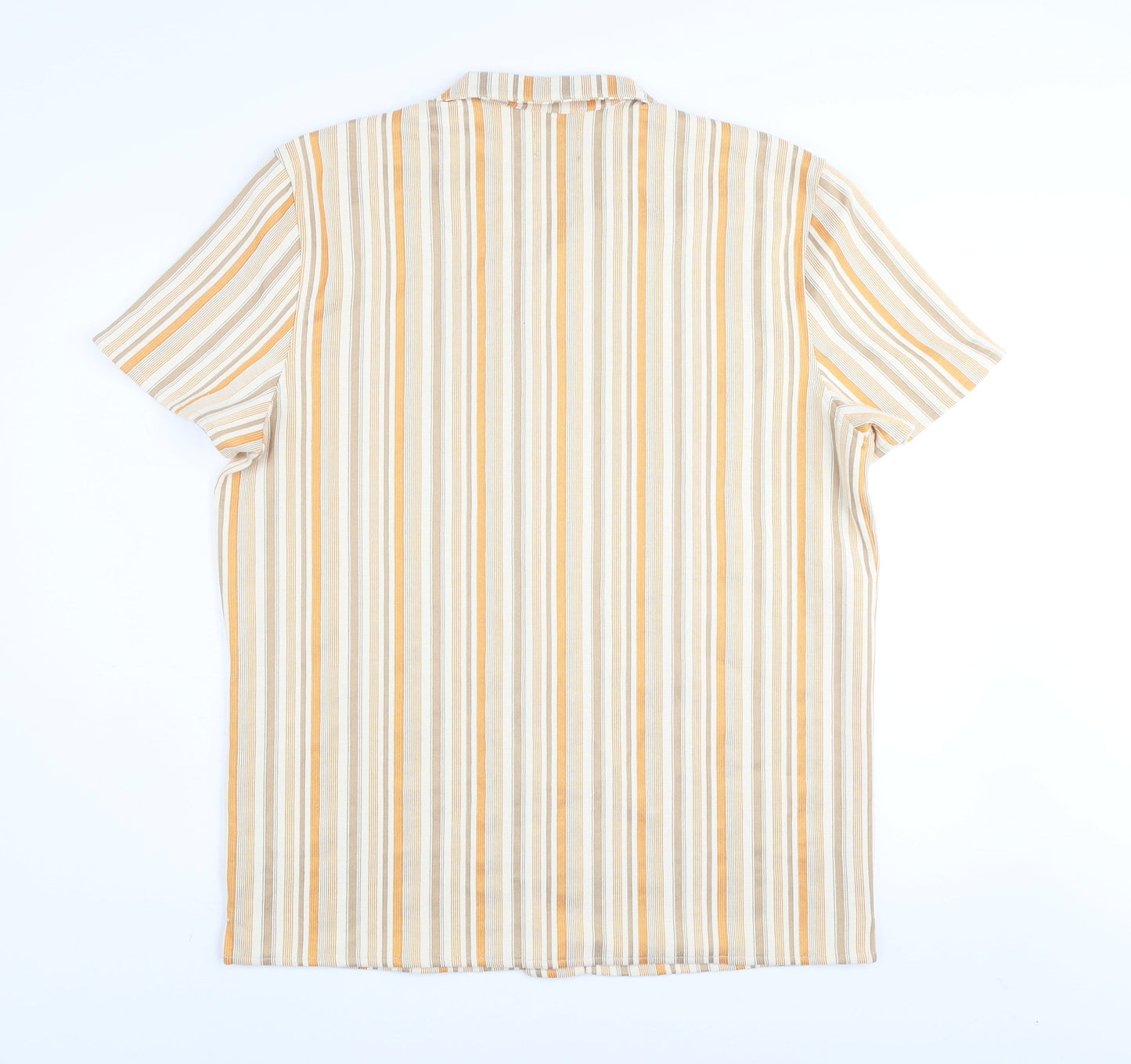 Primark Men's Beige Striped Regular Fit Short Sleeve Button-Up Shirt Size L